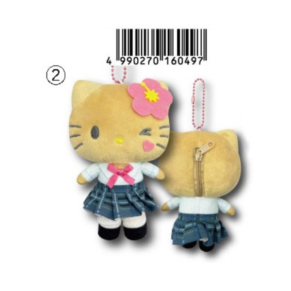 sanrio campus gyaru series plush storage pouch keychain – hello kitty (brown)
